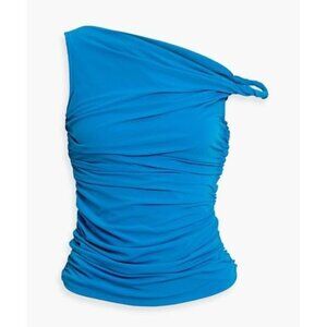 Helmut Lang Women's Blue One-shoulder Ruched Crepe Top NWT size L